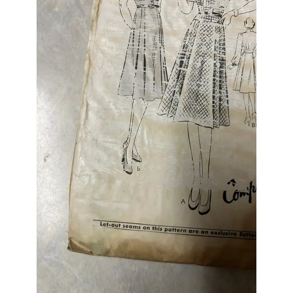Vintage 1940's Butterick Pattern #8411 Shirtwaist Dress Size‎ 14 HTF